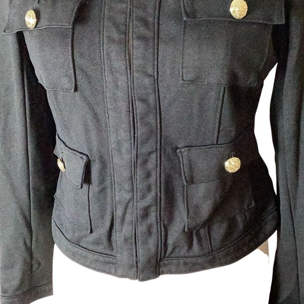 Carmen Marc Valvo Black Military Jacket Gold Buttons M Ponte Knit - Picture 6 of 10